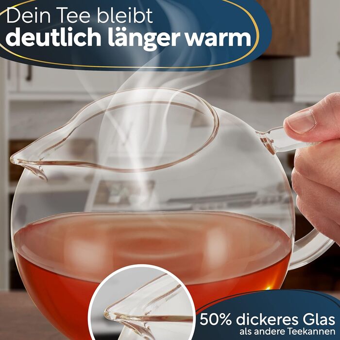Teapot with infuser insert I 1.5 Liters I reinforced glass thickness for better insulation I usable with trivet I glass teapot I thermal tea maker I robust teapot I tea maker