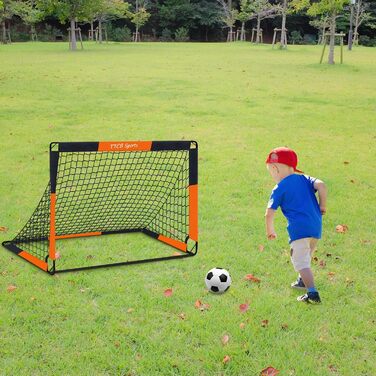 TTCB Sports 2-in-1 Kids Soccer Goal - 5 Target Areas, Pop-Up Soccer Goal Net with Carry Bag, Ideal for Soccer Training & Gifts for Boys - Orange, 150x120x120cm