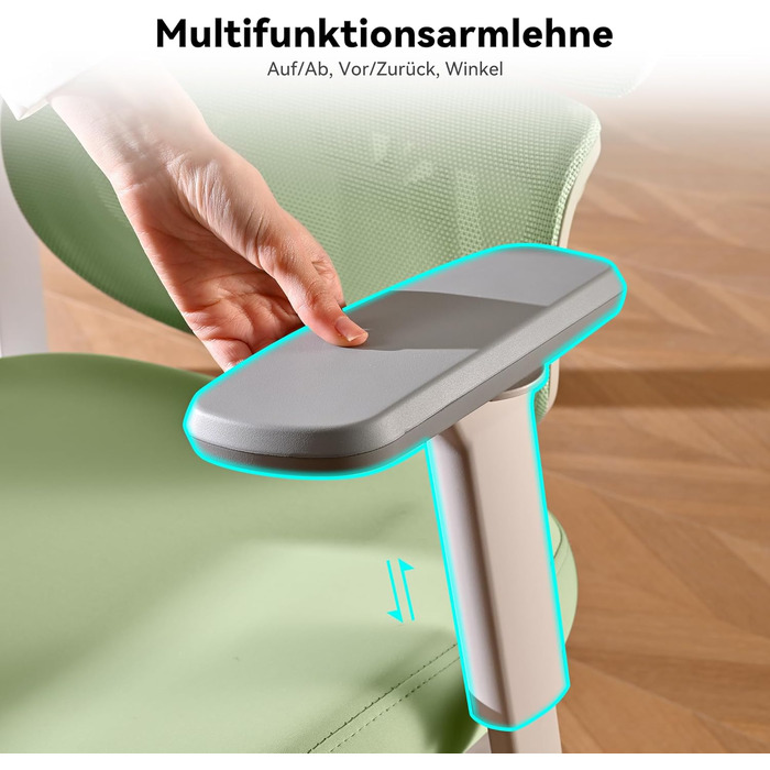 Ергономічне крісло для офісу Musso E600SE з регульованою поперековою підтримкою, 3D-підлокітниками та підголівником, з підніжкою, для жінок, захист спини, зелене