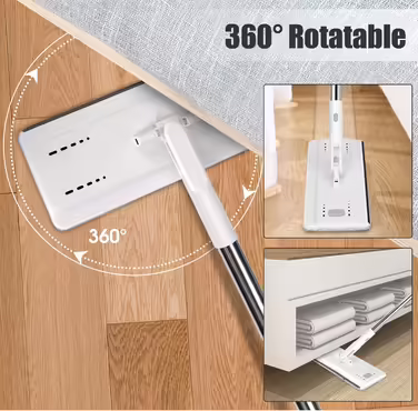 MASTERTOP Floor Wiper Set with Bucket, Microfiber Mop Set with 10 Mop Pads, 2-in-1 Bucket with Wrench, Mop with Wringing Function for All Types of Floors (White)