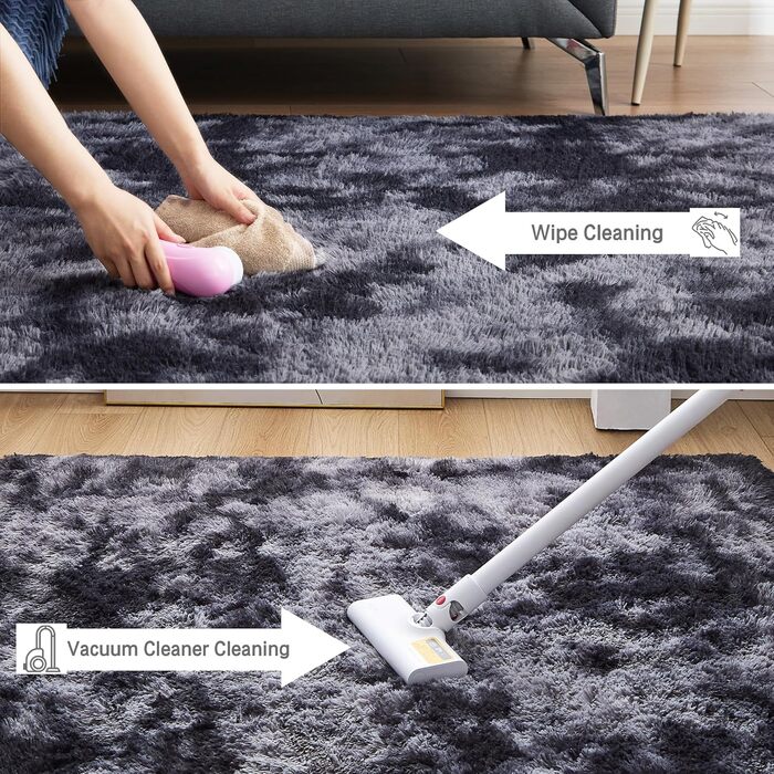 Пухнастий килим для вітальні та спальні 160x230 см. Антиковзаюча поверхня, для дітей. Темно-сірий килим Hochflor.