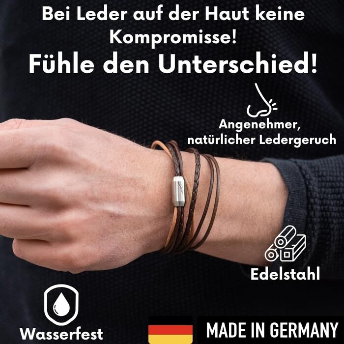 Браслет шкіряний Echtleder (Німеччина), унісекс, з магнітною застібкою, чорно-срібний, розмір L (17-18 см)