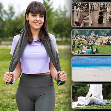 Рушник мікрофібри Legendwerk® 160x80 см – швидковисихаючий, компактний – для подорожей, фітнесу, міста та відпочинку на природі – легкий, стильний, з сумкою та петлею для підвішування, сірий, 1 шт.