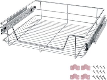 tectake® Telescopic Drawer, Extendable Drawer, Telescopic Shelf Retrofit, Kitchen Under-Cabinet Drawer, Kitchen Shelf, Drawer Organizer Office, Bathroom Under-Cabinet - suitable for 60cm