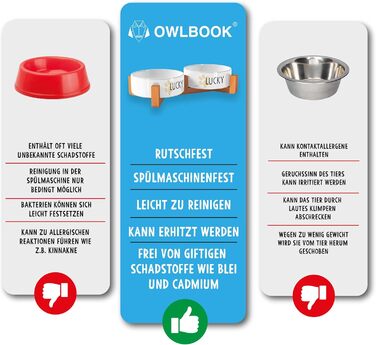 OWLBOOK Миска для собак з гравіюванням імені, подвійна миска для корму та води, кераміка, бамбук, 300 мл