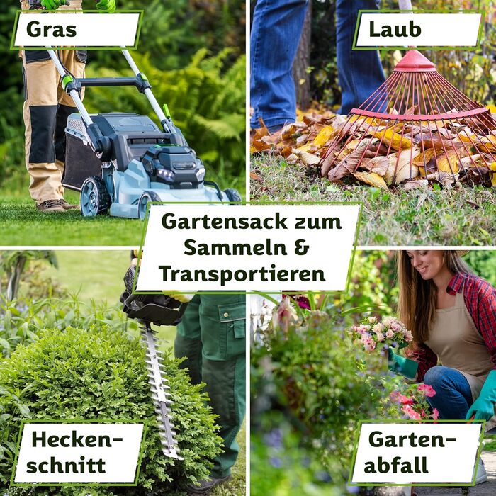 Садові мішки TTL Garden 272 л, 6 шт, посилене дно, самостійно стоять, 4 ручки, 150 г/м², великі та міцні, для трави, листя, гілок і садового сміття
