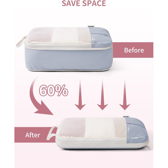 Набір органайзерів для валізи Narwey (6 шт.) - Кубики для пакування з компресією, Salbeigrün (бежевий)