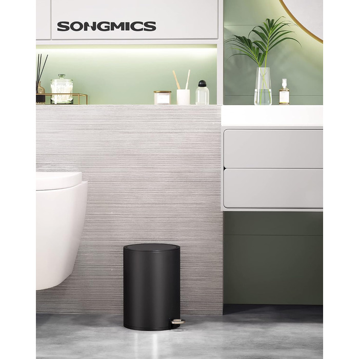 Сміттєвий кошик для ванної кімнати SONGMICS PARRI LTB11WT, сталевий, з м'яким закриттям Softclose та виймаюмим пластиковим відром, 3 л, білий