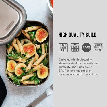 Ланчбокс BLACK+BLUM з нержавіючої сталі 600 мл, 3-в-1, вакуумний, герметичний, з гофелем, силіконовою стрічкою та роздільником, підходить для духовки та морозильної камери, 20x14x6 см, бокс для їжі з відсіками, синій