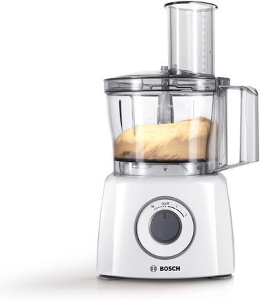 Bosch Compact Kitchen Machine MultiTalent 3 MCM3100W, 20 Functions, Mixing Bowl 2.3 L, Universal Knife, Slicing/Grating Disc, Whisking Beater (for cream), Funnel, Lid, 800 W, white, 800 W Accessory Package Large Single