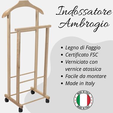 Tomaino - Valet's Bedroom in Wood - Clothes Rack with Wheels Ambrogio - Modern Valet for Clothing and Accessories (Natural)