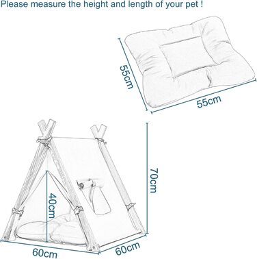 Тент для собак та котів EUGAD Tipi, білий, 60x70x60 см, M. Підходить для маленьких собак та великих котів. Ідеально для дому.