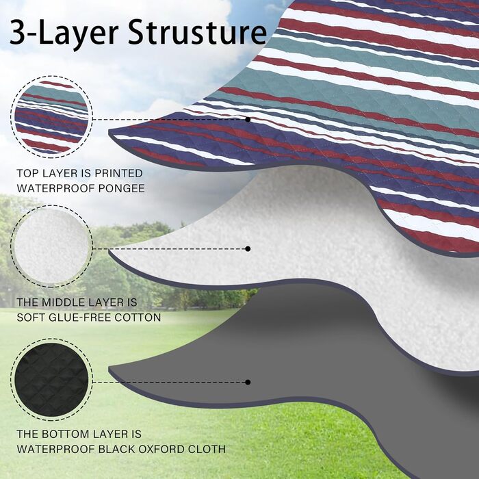 Килимок для пікніка HX&OD великого розміру (203x152 см), водонепроникний, 3-шаровий, для кемпінгу, подорожей, парків, концертів, червоний