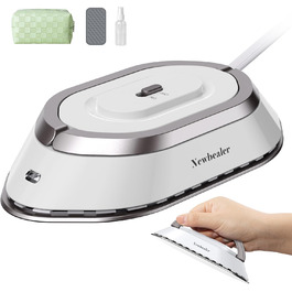 Міні-праска Newbealer для подорожей, 220V/120V, компактна праска для одягу (без пари), керамічна підошва, 150°C, з пульверизатором, чохлом та підставкою (срібна)