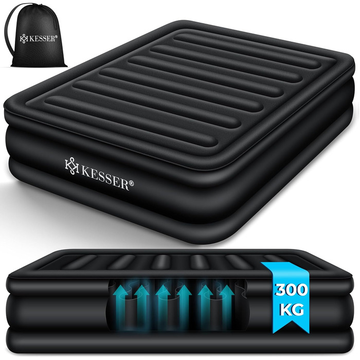 Надувний матрац KESSER® з електричним насосом, самонадувний, для гостей, кемпінгу та дому. Розмір: 203 x 95 x 51 см, чорний, на 1 особу.
