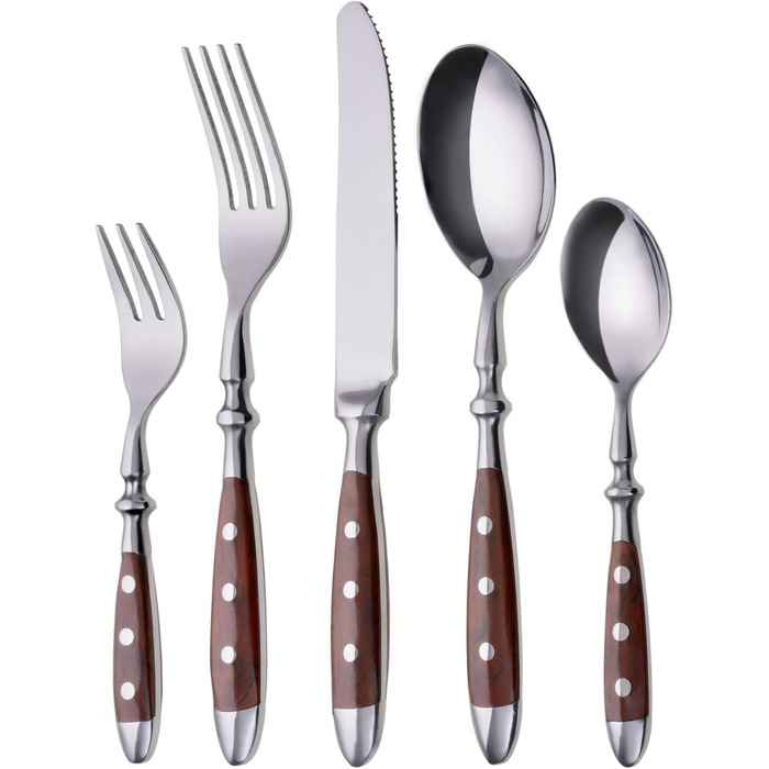 GRÄWE Cutlery Set, Nuremberg, 72-piece, 12 persons, stainless steel, brown handle, rustic, heavy quality, dishwasher-safe, hand-polished. 72-piece | 12 persons