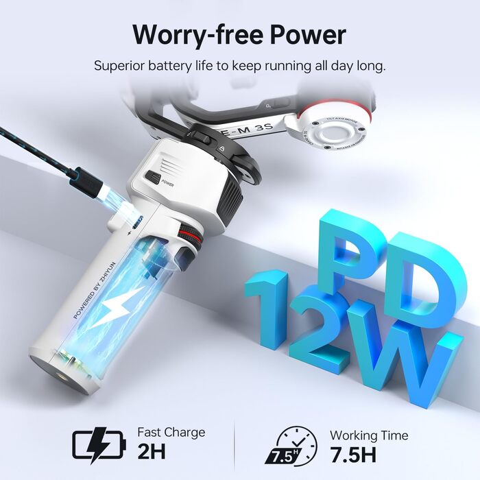 ZHIYUN Crane M3S: Стабілізатор камери 3-осі, 1000Lux LED-освітлення, Bluetooth, дисплей 1.22', 705г, для DSLR, Mirrorless, смартфонів, Action Cam