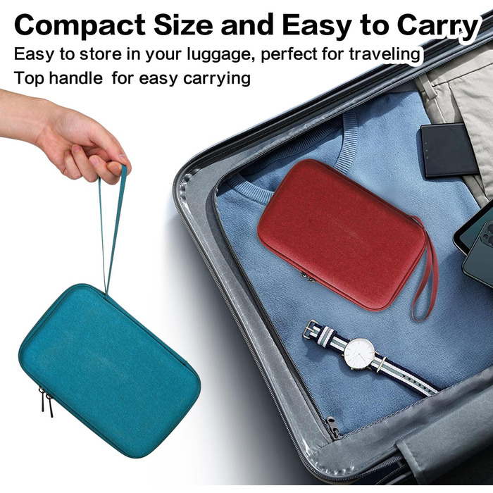 Органайзер для кабелів Teskyer, водонепроникний, жорсткий корпус, велика місткість, для подорожей (Вишневий, Середній 14 x 22 x 6,5 см)