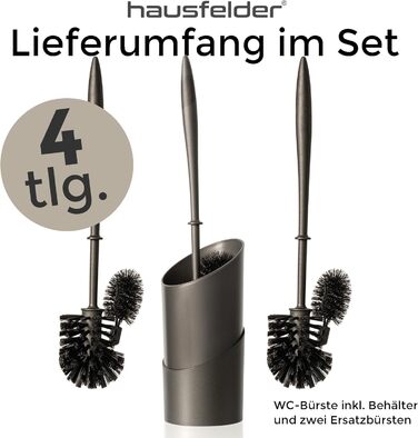 Торгова щітка для унітазу Hausfelder з очищувачем краю, чорна – щітка для прибирання під обідком унітазу з тримачем та 2 запасними щітками, стабільний набір для унітазу з щіткою для краю
