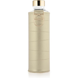 EQUA large drinking bottle with faux leather cover, 750 ml, made of borosilicate glass, BPA-free and leak-proof. (Golden)