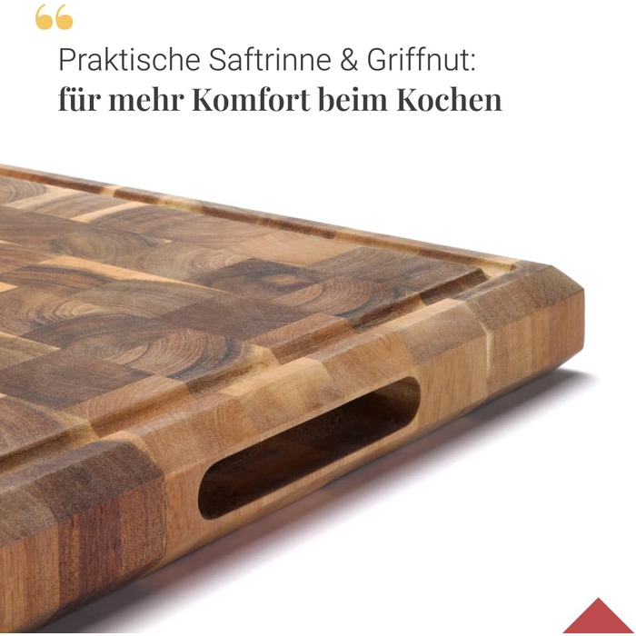iWerk® – Kitchen block made from brainwood 34 × 24.5 cm | High-quality solid wood | Butcher block made from sustainable acacia wood | Discover oiled wooden cutting boards for kitchen & gastronomy