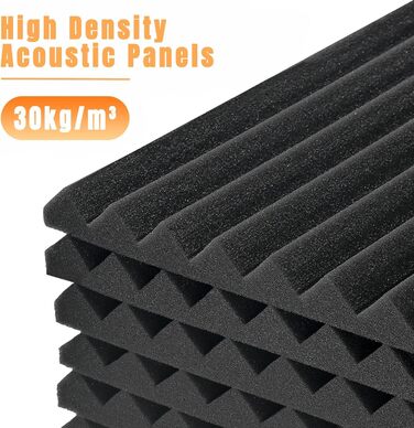 Акустичний поролон для шумоізоляції стін, панелі звукопоглинаючі з пінопласту високої щільності, 30 x 30 x 2.5 см, 24 шт. в комплекті