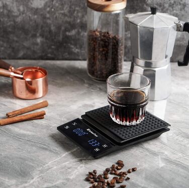 Ваги для кави KitchenTour з таймером, 3 кг/0,1 г, висока точність, Pour Over, Drip, Espresso, LCD-дисплей, батареї в комплекті