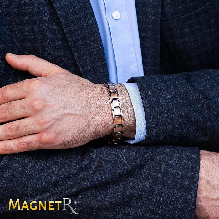 Браслет на руку чоловічий MagnetRX® з чистої міді – Магнітний браслет для чоловіків для магнітної терапії – Ідеально підходить при артриті та синдромі зап'ястного каналу – Включає інструмент для регулювання довжини (Leo Style) Leo Style Men Copper