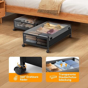 Підліжкова комода з колесами 2 шт., 48 л, ящик для зберігання під ліжком з кришкою та металевим каркасом, складана підліжкова коробка з колесами для одягу, постільної білизни, взуття, 48 л * 2, липучка