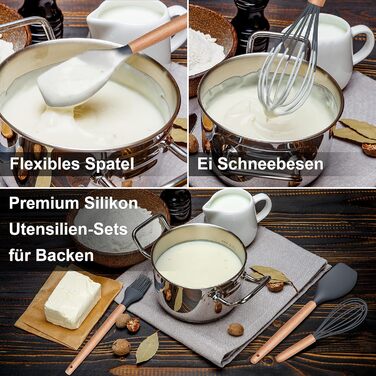 Набір кухонного приладдя Herogo, 12 шт. Силіконові кухонні помічники, кухонне кухонне приладдя з тримачем, стійке до високих температур, з дерев'яною ручкою, антипригарний лопатка – сірий