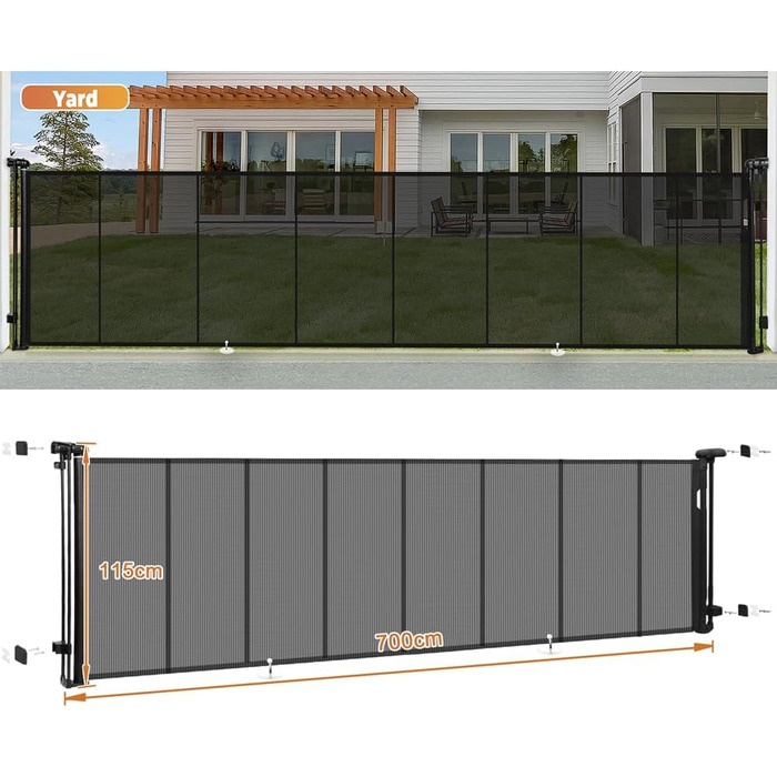 Захисний бар'єр для дитячих воріт, розтяжний 0-150 см, для дітей, котів та собак, для внутрішнього та зовнішнього використання (700 см/Білий)