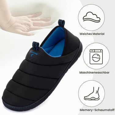 Чоловічі домашні капці-лофери RockDove Pufflite двоколірні, стібані, з підошвою для дому та вулиці, розмір 44 EU, чорний та синій