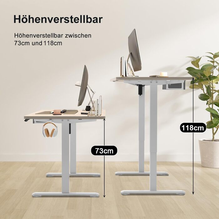 Регульований стіл Homall 140x60 см з USB-роз'ємом, комп'ютерний стіл для дому та офісу, ергономічний (білий)