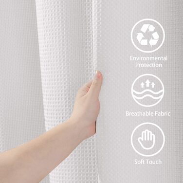 Штора для ванної кімнати Waffel з кільцями, 182x182 см, біла - водовідштовхувальна, анти-грибок