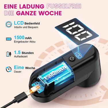 Електричний видалення ворсу Ziitty: портативний, з LED-дисплеєм, 3 леза, USB-C, для всіх тканин