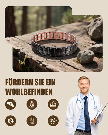 Масивне браслет з міді для чоловіків Jecanori, регульований розмір, магнітний браслет з 3500 Гаусс, подарункова коробка чорного кольору