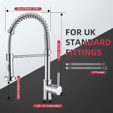 Змішувач для кухні Cobbe з висувним виливом та душем, 2 режими, поворотний на 360°, високий тиск, хром