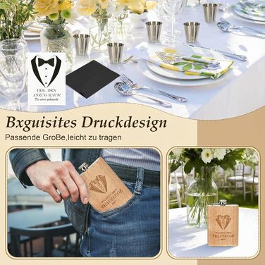 Персоналізований набір фляг 8oz з гравіюванням – фляга з нержавіючої сталі, 4 склянки, воронка & подарункова коробка для дружків, подарунок на весілля для чоловіків та жінок (колір дерева)