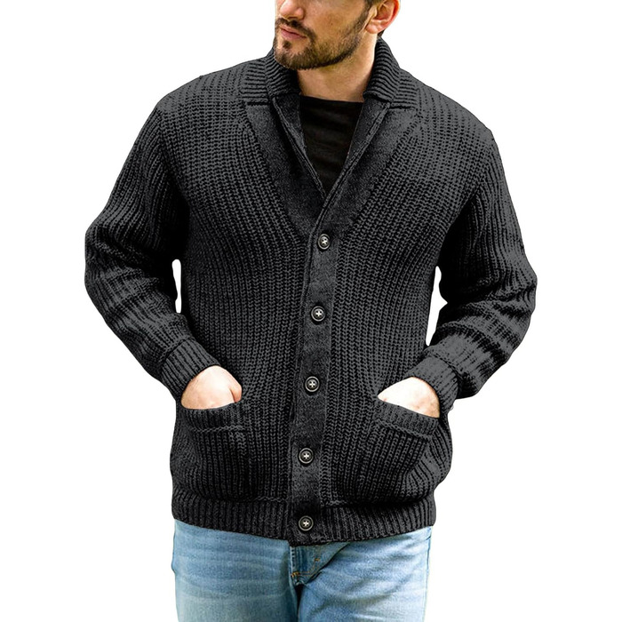 Чоловічий кардиган Runcati з грубого в'язання, великий розмір XL, з коміром-шарфом, на ґудзиках, стильний, чорний