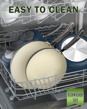 Набір посуду Cook N Home 10 предметів: каструлі та сковороди з антипригарним покриттям, кераміка, блакитний