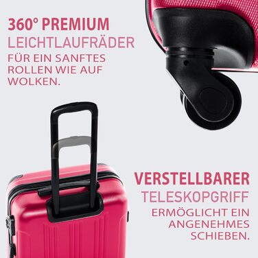 Набір валіз FERGÉ 3 шт. з жорстким корпусом QUÉBEC (Handgepäck, L, XL) - валіза-тролей, 4 колеса, 100% ABS (Неонові рожеві)