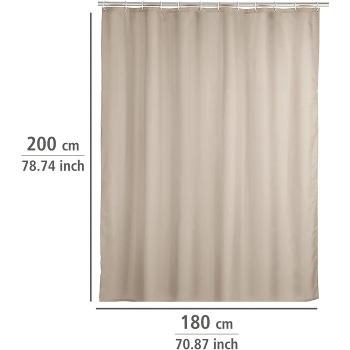 Штора для душу WENKO Anti-Schimmel, текстильна, антигрибкова, водонепроникна, з кільцями, 180x200 см, бежева