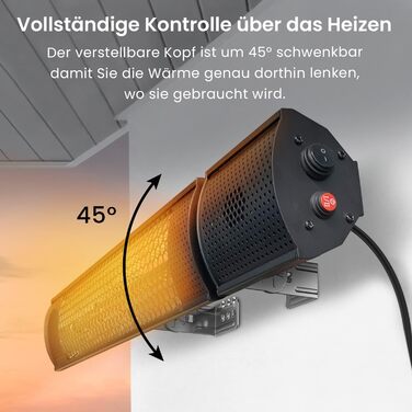 Інфрачервовий обігрівач Pro Breeze для тераси 2000W - електричний настінний обігрівач з пультом керування та 3 рівнями нагріву, IP65, вологозахист, чорний