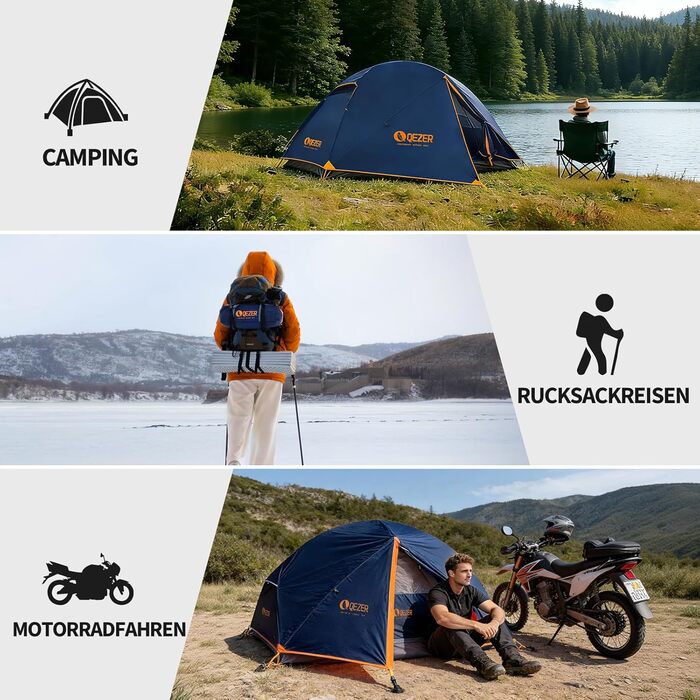 Намет кемпінговий купольний 1-2 особи Campingzelt водонепроникний, вітростійкий, для походів, кемпінгу та активного відпочинку (Синій)