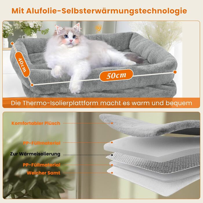 Дряпальня для котів великих порід, 60 см, сірий, з платформою, сизаль, пандус, будиночок, м'ячики, щітка