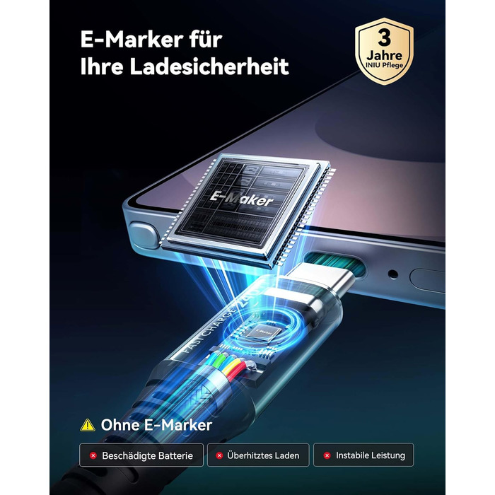 Кабель USB-C 240W, 2 шт. (2м) з LED-підсвіткою, нейлон, для iPhone, Samsung, Pixel, iPad, MacBook