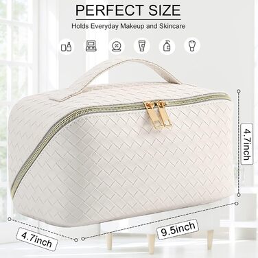 Косметичка для подорожей жіноча з великим відділенням, водонепроникна, з перегородками, органайзер (кремовий персиковий, чорний)