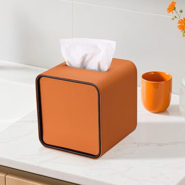 Скринниця для серветок GORESE, шкіряна, квадратна, 15x15x15.8 см, помаранчевий колір