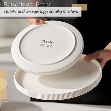 Набір посуду Jiwoo для 4 осіб (12 предметів): тарілки, супові миски, десертні тарілки - Bone China, сучасний дизайн, безпечно мити в посудомийній машині та використовувати в мікрохвильовці