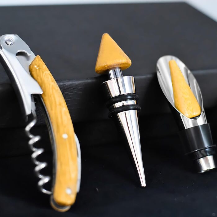 Набір з 5 викруток для вина з форми, аксесуари для вина, подарунковий набір, викрутки сомельє з відкривачем, кришки для пляшок (Золота пляшка 001)